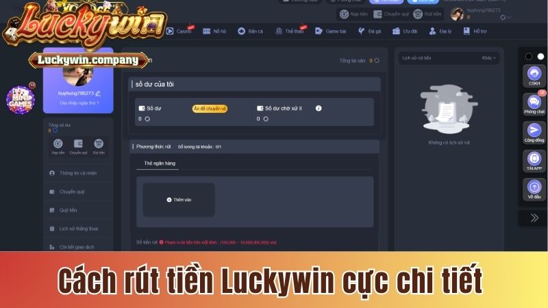 Cách rút tiền Luckywin cực chi tiết
