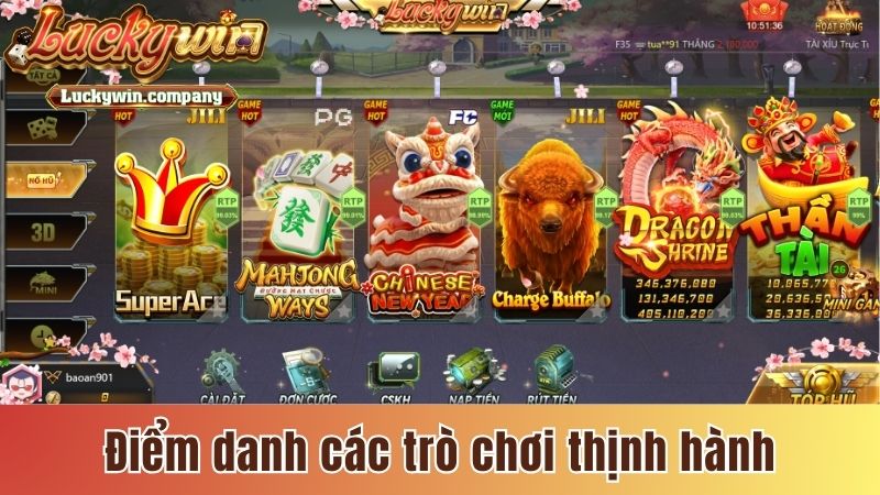 Hệ thống các trò chơi đặc sắc Luckywin đang có